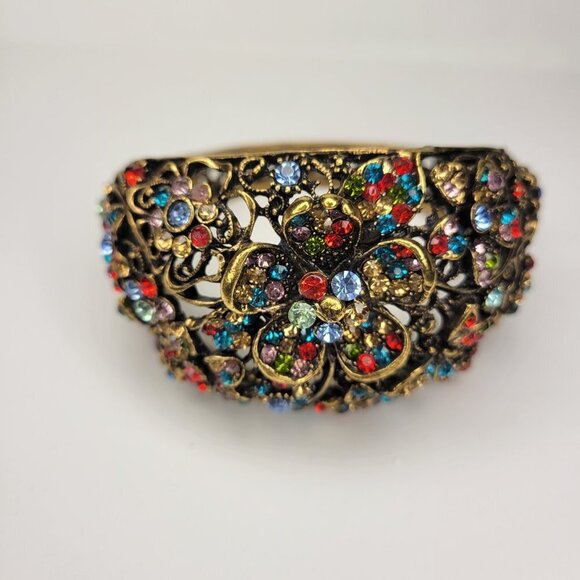 Floral Cuff Bracelet Gold Tone Multicolored Stone Cuff Bracelet- NEW - Picture 8 of 16